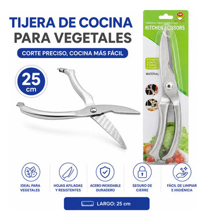 Tijera Cocina Multiuso Vegetal Acero Inoxidable Blister 25cm Plateado