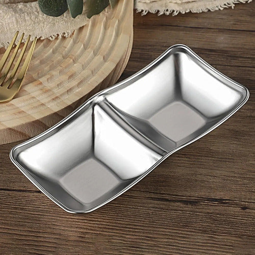 Plato Bandeja Para Condimentos Bowl Doble Acero Inoxidable Plateado