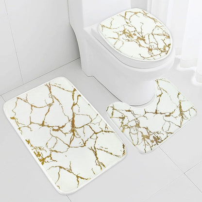Set De Alfombras Y Cortina De Baño Diseño Marmol 4pcs.