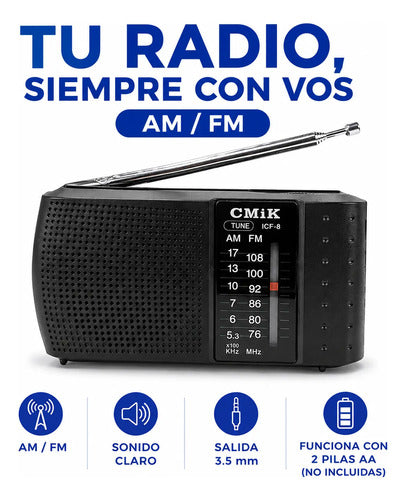 Radio Portátil Am Fm Cmik Mini Bolsillo Jack 3.5 Auricular Negro