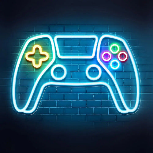 Cartel Letrero Luminoso Neón Joystick Gamer Usb Habitacion Blanco