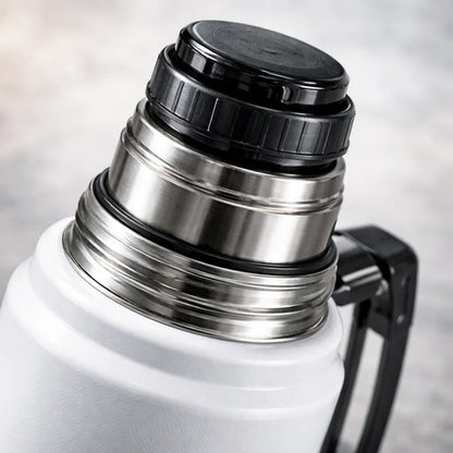 Termo Hermético Inoxidable Asa Plegable 1200ml Doble Pared Blanco