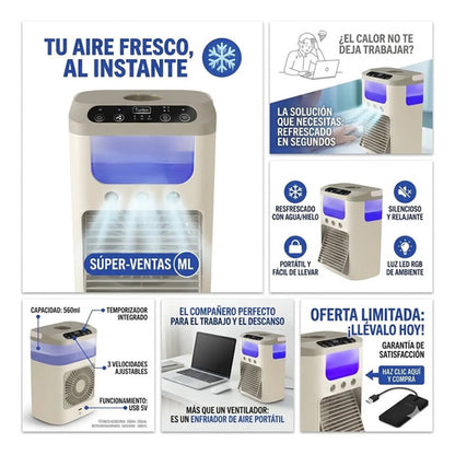 Ventilador Portatil Humidificador Agua Hielo Usb 560 Mls Rgb Beige