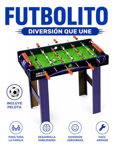 Futbolito Mesa 81x43x78cm Barras Metálicas Mdf Marcador Azul