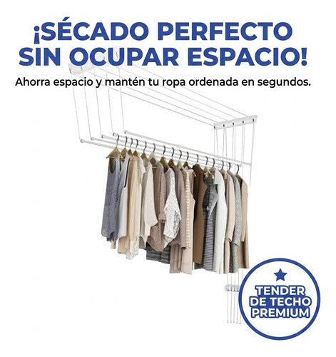 Tender Techo Regulable 5 Varillas Acero Inoxidable 120x38cm Blanco