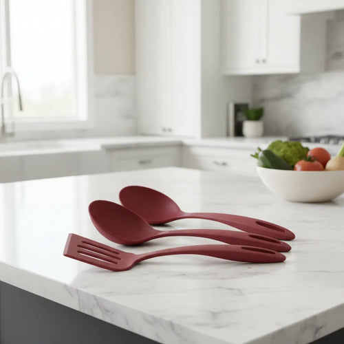 Set X3 Kit Utensilios Cocina Espátula Nylon Resistente 30cm Rojo