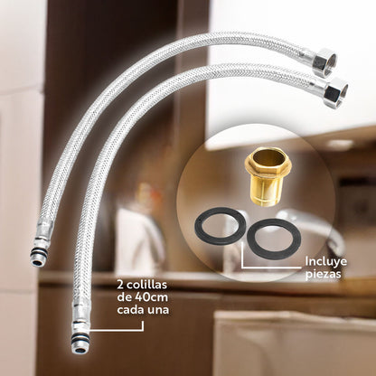 Grifo Monocomando Mesada Canilla Cocina Flexible + Colillas