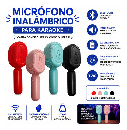 Micrófono Inalámbrico Karaoke Bluetooth Recargable Tws 3w Aleatorio