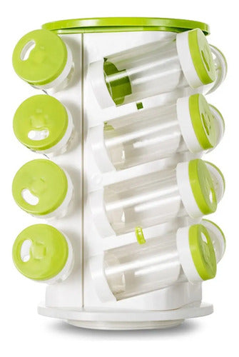 Especiero Condimentero Giratorio X16 Cocina De Plastico Verde Con Blanco
