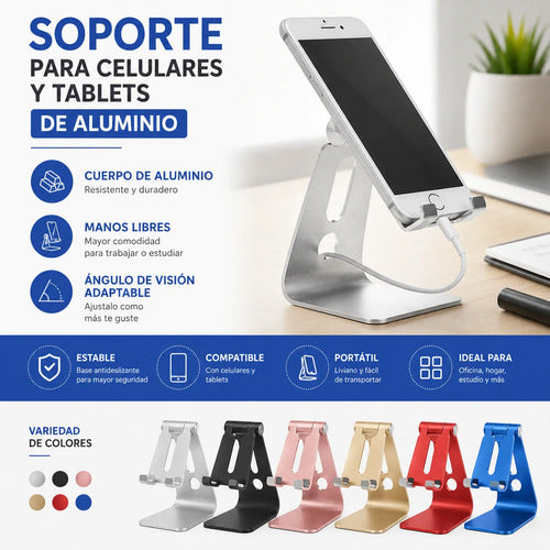 Soporte Base Celular Tablet Aluminio Escritorio Ajustable Aleatorio - 6 Colores
