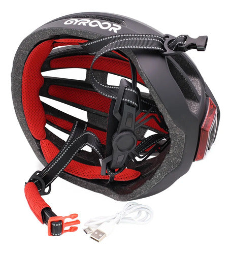Casco Monopatin Luz Led Recargable Usb Ciclismo Talle Grande Negro L