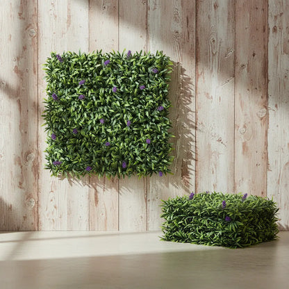 Panel Hojas Follaje Artificial Decorativo 50x50cm Lavanda Follaje Con Lavanda Verde