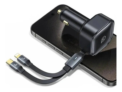 Cargador De Auto Retractil Usb C Tipo C Con Cables 30w Negro