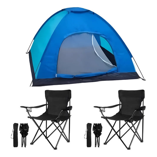 Carpa Camping 3 A 4 Personas + 2 Sillas Plegables Posavasos
