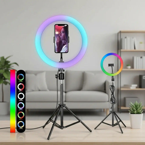 Anillo Aro Luz Led Rgb Con Tripode Flexible 2m Soporte Negro Rgb