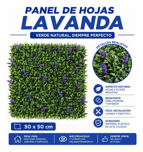 Panel Hojas Follaje Artificial Decorativo 50x50cm Lavanda Follaje Con Lavanda Verde
