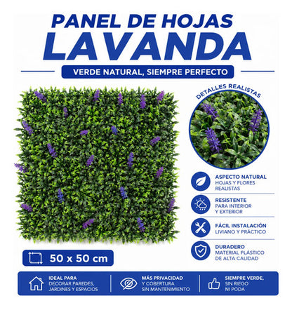 Panel Hojas Follaje Artificial Decorativo 50x50cm Lavanda Follaje Con Lavanda Verde
