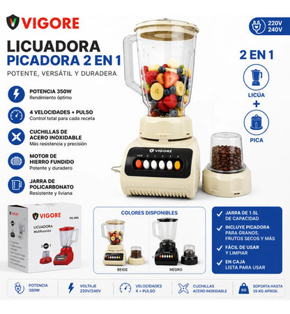Licuadora Picadora 2 En 1 Multifuncion Vaso Picador 4 Vel Negro