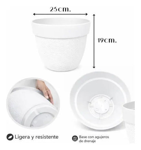 Maceta Plástica Decorativa Texturizada Redonda 25cm Ladrillo Blanco
