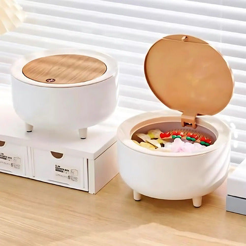 Papelera Con Tapa A Presion Mini Cesto Basura Living Cocina Blanco