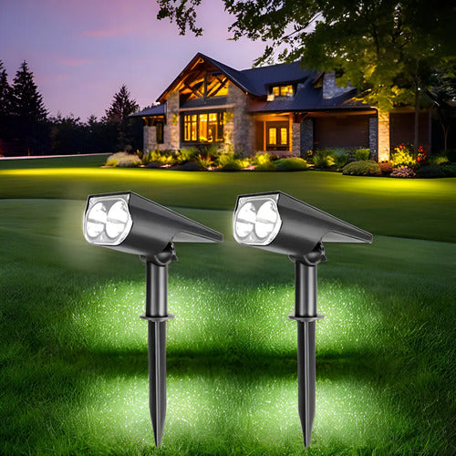 Set X2 Foco Solar Exterior Lampara Farol Led Estaca Jardin Negro