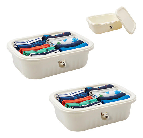 Set De 2 Caja De Plastico Organizadora Con Tapa Multiuso Crema Infantil
