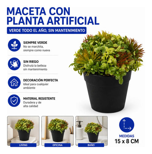 Maceta Con Planta Artificial Decorativa Maceta 15x8cm Negro