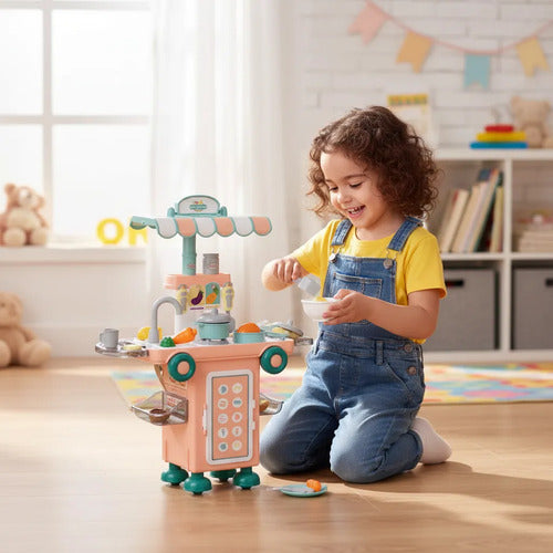 Juego Set De Heladería Infantil 2 En 1 36 Piezas Juguete Rosa