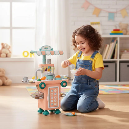 Juego Set De Heladería Infantil 2 En 1 36 Piezas Juguete Rosa