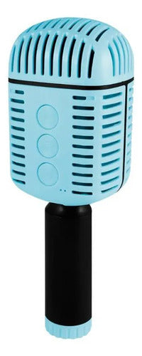 Micrófono Retro Karaoke Inalámbrico Bluetooth Tws Altavoz Celeste