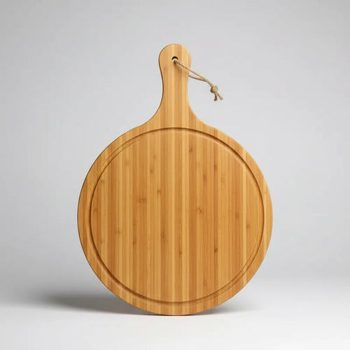 Tabla Cortar Picar Pizza Redonda Madera Con Mango 52x37cm Tabla Pizzera Con Mango