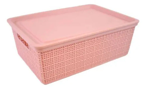 Caja Plastica Canasto Organizador Tapa 40x30x15cm Rosa