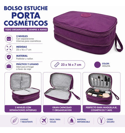 Estuche Maquillaje Bolso Porta Cosméticos 2 Niveles 23x16cm Violeta