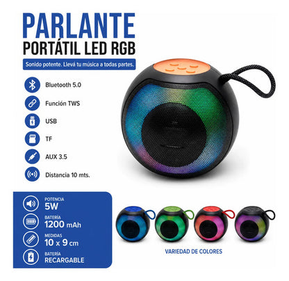 Parlante Bluetooth Portátil Tws Usb Tf Aux Led Rgb 1200mah Aleatorio