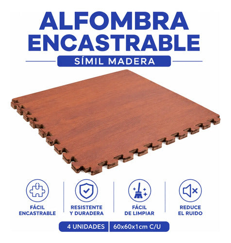 Tapete Piso Alfombra Goma Encastrable Simil Madera X4 Marrón Símil Madera