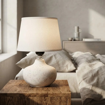 Lámpara Mesa Velador Cerámica Pantalla Tela E27 26cm Blanco 2