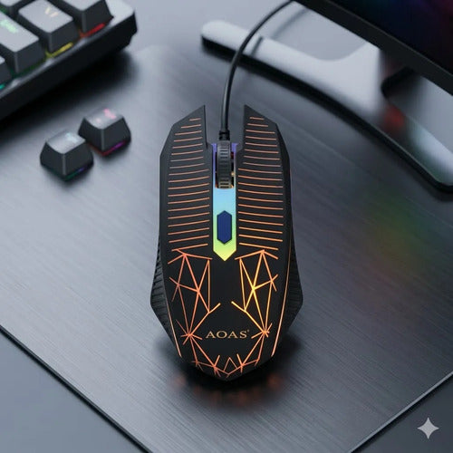 Mouse Gamer Optico Usb Rgb Botones Pc Notebook Laptop Raton Negro Mate