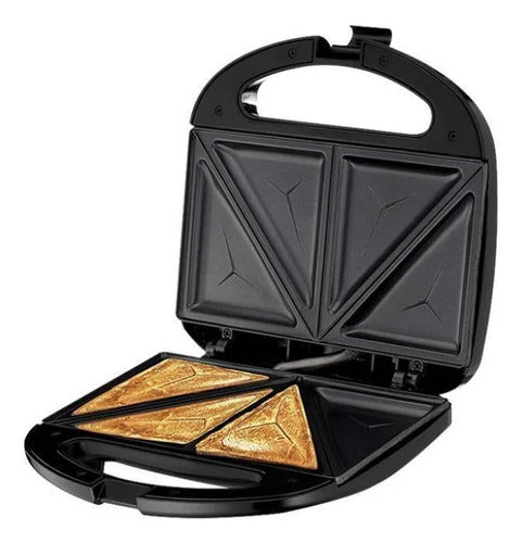 Sandwichera Electrica 750w Antiadherente Acero Inoxodable Eq Negro