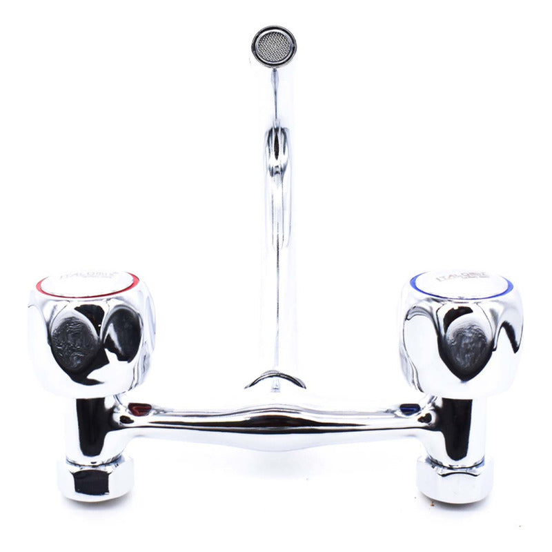 Canilla Cocina Pared Grifo Mesada Doble Comando 15cm Metal
