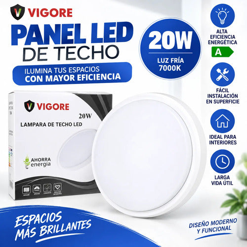 Panel Led Redondo Superficie 20w Luz Fría 7000k Plafón Blanco