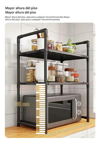 Organizador Rack Negro Cocina 3 Niveles Mesada Estante Microondas Veoquiero