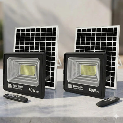 Pack X2 Foco Solar Reflector Led Exterior 60w Con Control Negro Blanco Frío