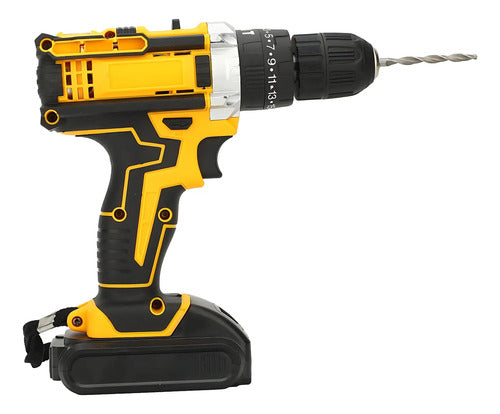 Taladro Portatil Recargable Percutor Con Maletin Y Baterias Amarillo