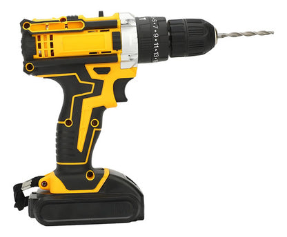 Taladro Percutor Portatil Recargable Con Maletin Y Baterias Amarillo