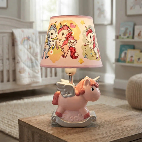 Lámpara Velador Mesa Cerámica Pelota Unicornio 32cm Rosa - Unicornio