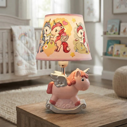 Lámpara Velador Mesa Cerámica Pelota Unicornio 32cm Rosa - Unicornio