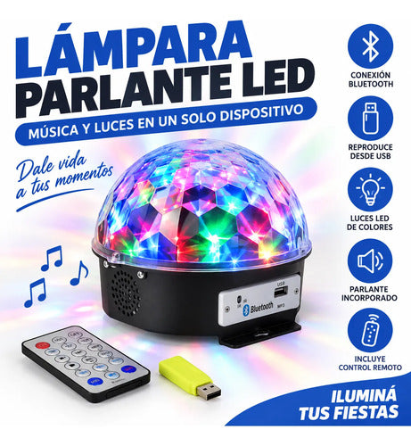 Lámpara Luz Disco Led Parlante Bluetooth Control Remoto Usb Negro / Transparente