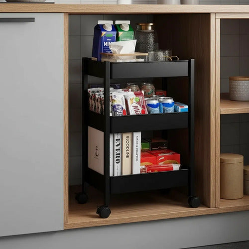 Carrito Organizador Auxiliar Ruedas 360 73x36x23cm 3 Estante Negro