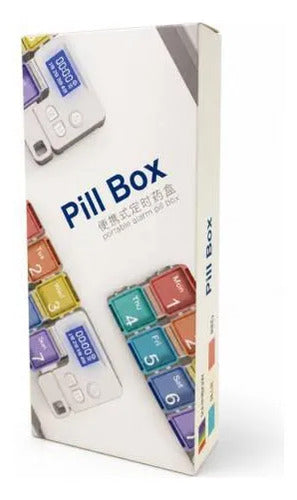 Organizador Pastillero Semanal Alarma Digital Compartimentos Blanco / Multicolor