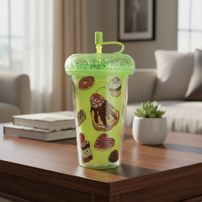 Vaso Acrílico Doble Pared Tapa Silicona Sorbito 450ml Verde